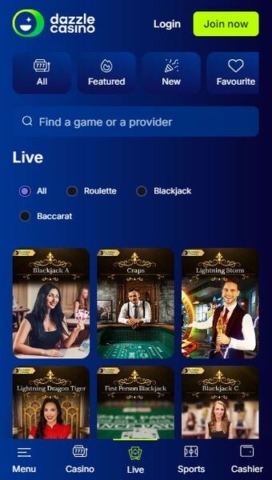 Dazzle Casino Live Dealer Games on Mobile