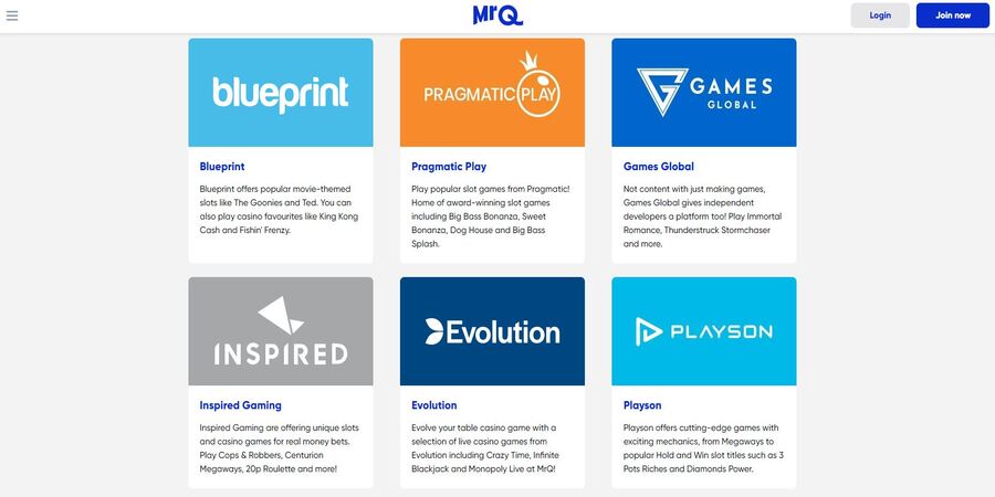 MrQ Casino Game Providers