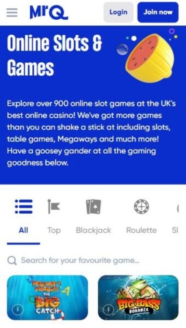 MrQ Casino Homepage on Mobile