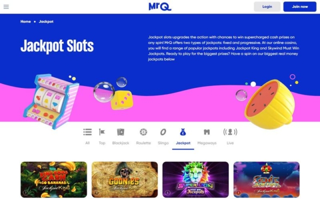 MrQ Casino Jackpot Slots on Desktop