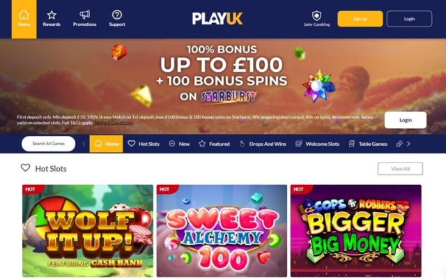 PlayUK Casino Homepage on Desktop