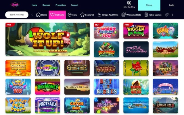 Vegas Wins Casino Slots Lobby on Desktop