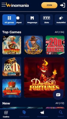 Winomania Casino Games on Mobile