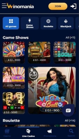 Winomania Casino Live Dealer Games on Mobile