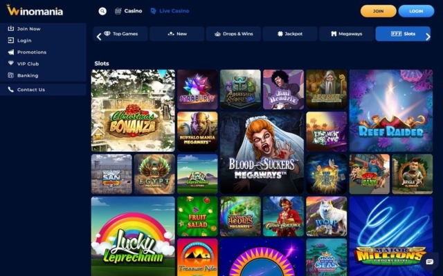 Winomania Casino Slots Lobby on Desktop