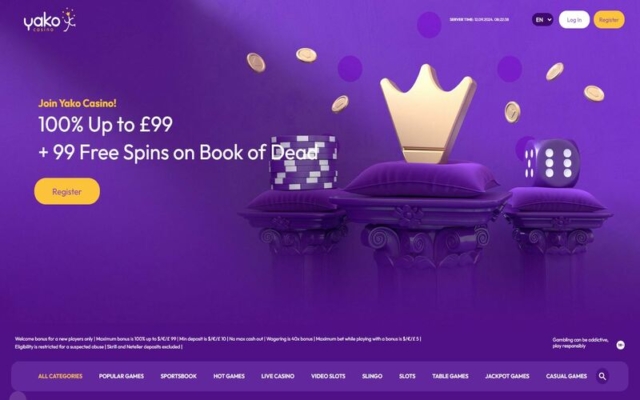 Yako Casino Homepage on Desktop