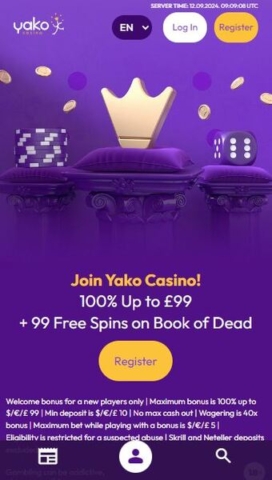 Yako Casino Homepage on Mobile