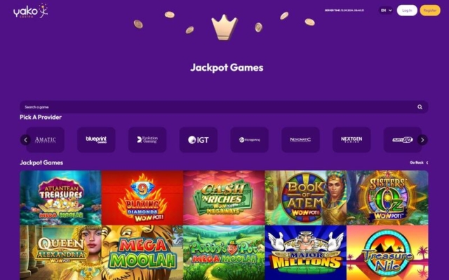 Yako Casino Jackpot Slots on Desktop