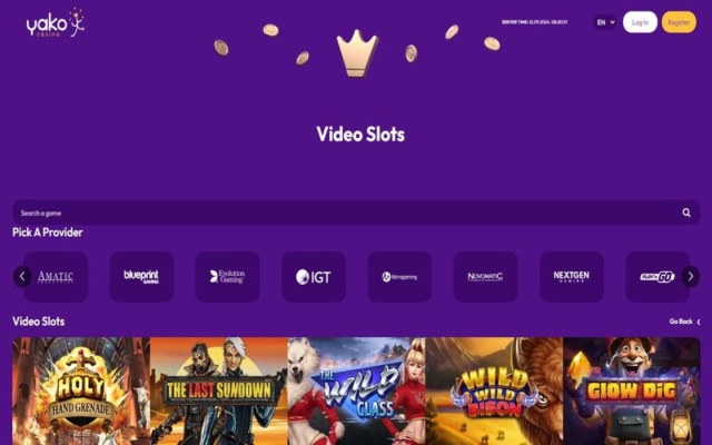 Yako Casino Slots Lobby on Desktop