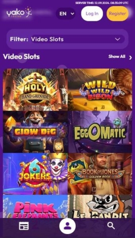 Yako Casino Slots Lobby on Mobile