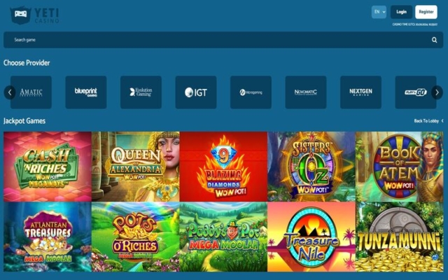 Yeti Casino Jackpot Games on Desktop